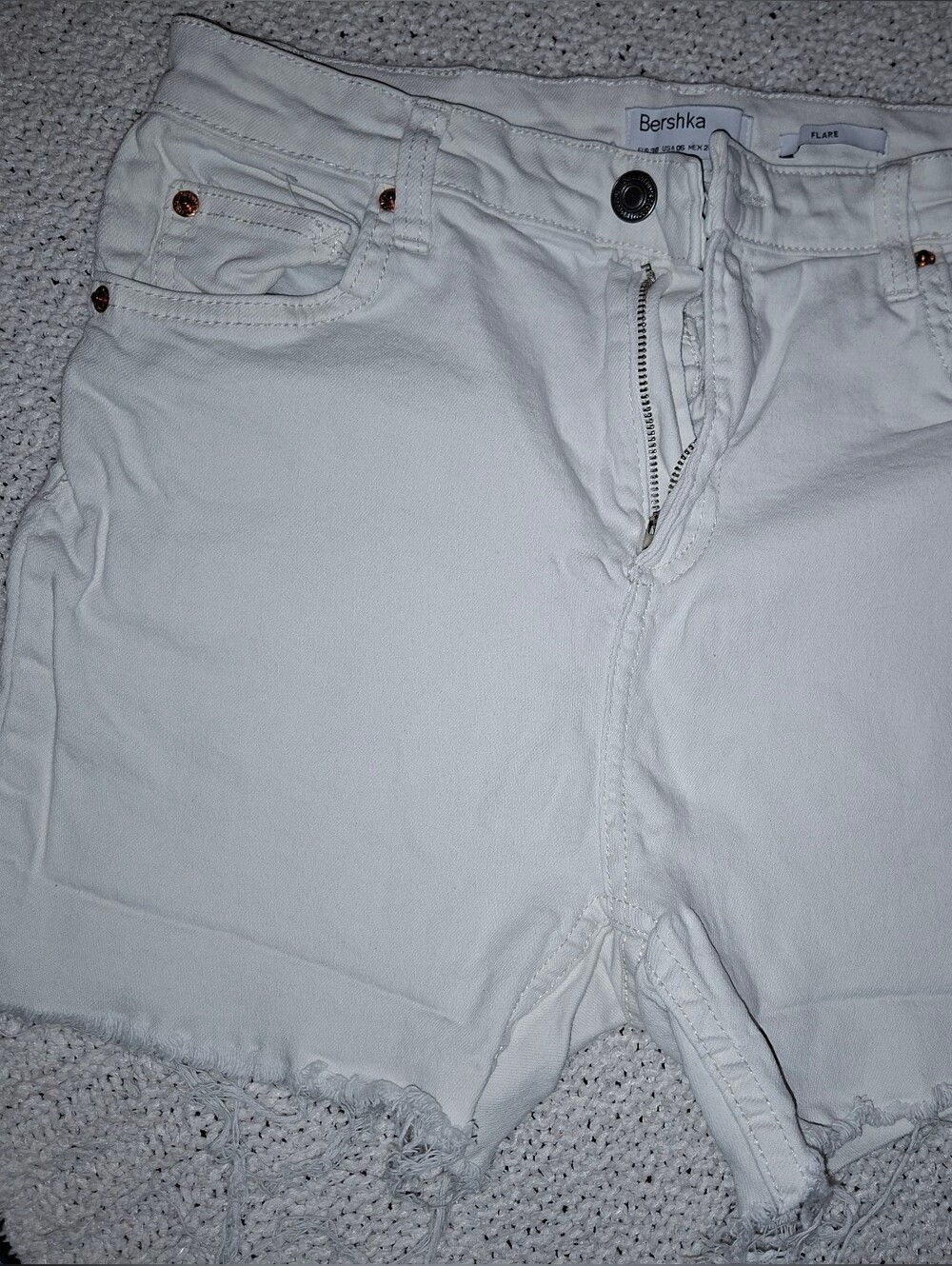 Bershka White Raw-Hem Denim Shorts
